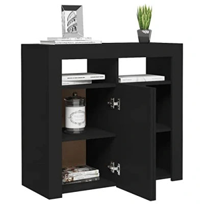 Image of Susany LED Sideboard Cabinet Storage Cupboard Unit with Lights for Dining Room Living Black 80x35x75 cm