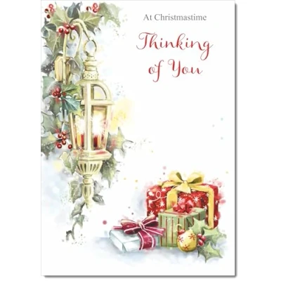 Image of doodlecards Thinking Of You Christmas Card Lamp and Parcels Medium Size for with Plain Envelope