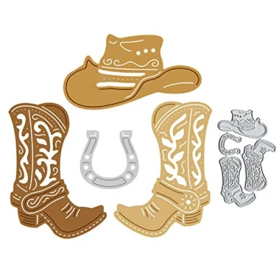 Image of SpirWoRchlan Cutting Dies, Cowboy Boots Hat Metal Dies DIY Scrapbooking Embossing Paper Cards Album Stencil Craft Decor Tool Xmas Gift