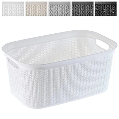Image of KADAX Laundry Basket 27L, Plastic Washing with Handles for Bathroom and Room, Large Hamper Carrying Holding Clothes (White)