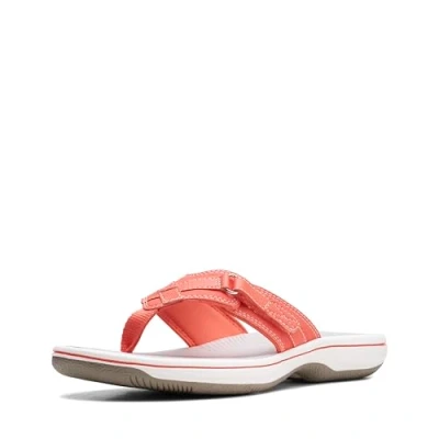 Image of Clarks Women&#039;s Breeze Sea Flip Flop, Bright Coral Synthetic, 5.5 UK