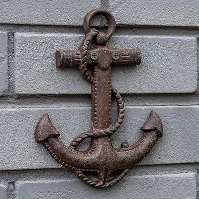 Image of Woodside Cast Iron Anchor Wall Decoration, Indoor/Outdoor Mounted Sculpture, Home/Garden Accessory
