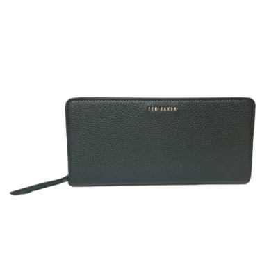 Image of Ted Baker Moreau Sunken Zip Padlock Charm Around matinee in Dark Green Leather