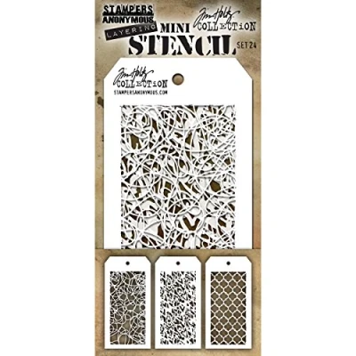Image of Stampers Anonymous Tim Holtz Mini Stencil Set 24, Synthetic Material, 21.6 x 9.2 0.1 cm