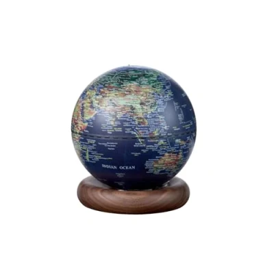 Image of Gingko AtlasGlobe Lamp with Wooden Walnut Base, LED Lights, Touch Control Button, Dimmable Brightness, USB C Charging, Packed in Premium Gift Box (Dark Blue, Mini)