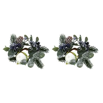 Image of Gisela Graham Christmas Candle Ring Eucalyptus &amp; Blue Berries for 1&quot; Dinner Set of 2