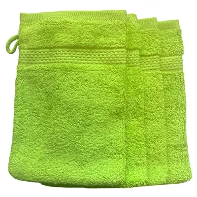 Image of Sue Rossi Face Cloth Wash Mitt Set, 100% Organic Turkish Combed Cotton, 600GSM Thick With Hanging Loop, Size 16cm x 21cm, Flannel Glove Pack Soft &amp; Absorbent (Lime Green, 4)