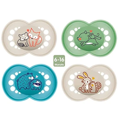 Image of MAM Silicone Dummy Original 6 16 Months SkinSoft Silicone, 4 Pieces Value Pack Unisex, 2 Travel Boxes