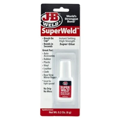 Image of JB Weld JB33106 Superweld Instant Setting High Strength, 6 Gram Bottle, Great for Steel Rubber Most Plastics Wood &amp; More, Bonds in seconds, Cure Colour Clear, Packaging may vary