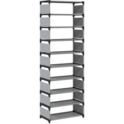 Image of vidaXL 10 tier freestanding shoe rack organize your shoes &amp; more 54x28x158 cm, modern grey non woven fabric steel, versatile storage