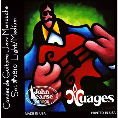 Image of John Pearse Strings® 2810LM Nuages For Acoustic Guitars in Maccaferri®/Selmer® Style Silvered Copper Wound/Silk Wrapped Light/Medium Gauge 011/046