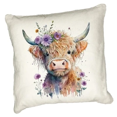 Image of Anonymous Gifting Highland Cow Printed Cushion Cover 40x40cm Linen style 6