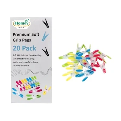 Image of 20 x Premium Soft Grip Clothes Pegs Plastic Strong Laundry for Washing Line Multi Colours