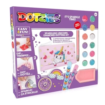 Image of BANDAI Dotzies Sparkling Unicorn Diamond Dotting Kit, Create 3 Accessories with 2,000+ Dotz, Perfect Art for Kids, Arts and Crafts Painting Gifts Girls