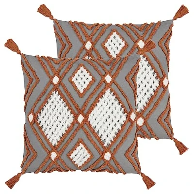 Image of Furn. Aquene Tufted Tasselled Polyester Filled Cushion Twin Pack