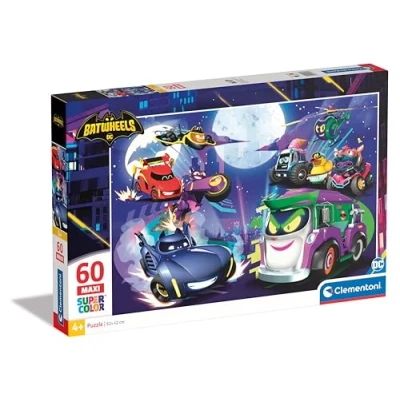 Image of Clementoni Jigsaw Puzzle Batwheels 60 Maxi Pieces Supercolor For Children 4 6 Years, Cartoon, Cars, Gift Boy/Girls, Kids, Made In Italy, 26597
