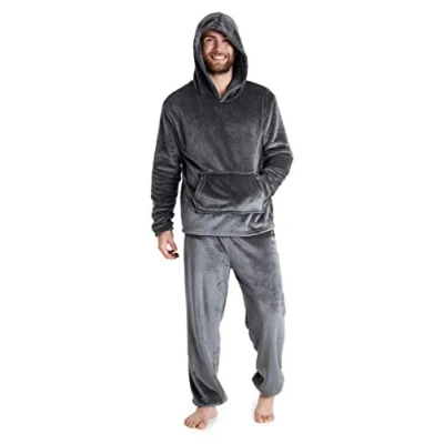 Image of CityComfort Mens Pyjamas Set, Warm Fleece for Men with Fluffy Hoodie (Charcoal, XL)