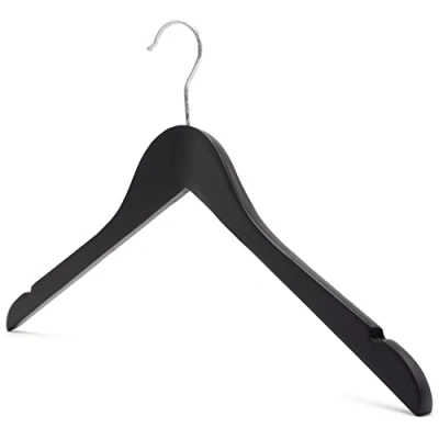 Image of The Hanger Store 30 Black wooden angled coat hangers with notches for dress loops