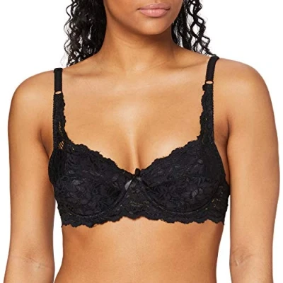 Image of FM London Women&#039;s Padded Lace Push up Bra, Black, 34DD