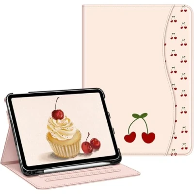 Image of FINTIE Case Compatible with iPad 10th Generation (2022) 10.9 Inch, Multi Angle Viewing Protective Stand Cover Pencil Holder &amp; Pocket, Auto Sleep/Wake, Coquette Cherries