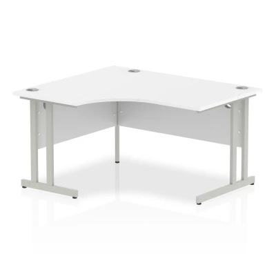 Image of Impulse 1400mm Left Crescent Desk White Top Silver Cantilever Leg