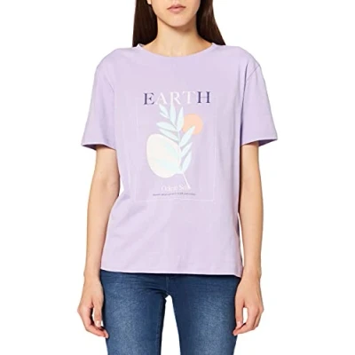 Image of NA KD Women&#039;s Earth Printed T Shirt, Largeight Purple, 2X Small