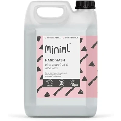 Image of Miniml Hand Soap Wash Liquid 5L Refill Pink Grapefruit &amp; Aloe Vera Scented Eco Friendly Washing for Soft and Sensitive Skin Care 100% Vegan Cruelty Free