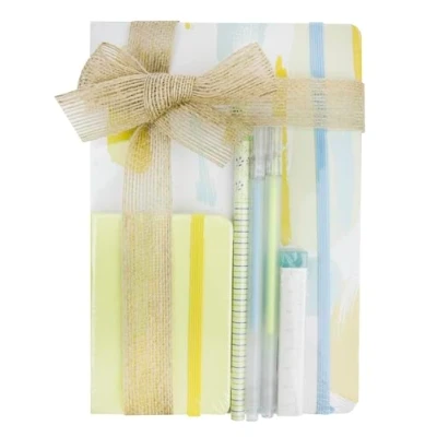 Image of Emartbuy Cool Stationery Unique Gift Set with A5 and A7 Notebook Journal Gel Pen Pencil Erasers in Ribbon Blue