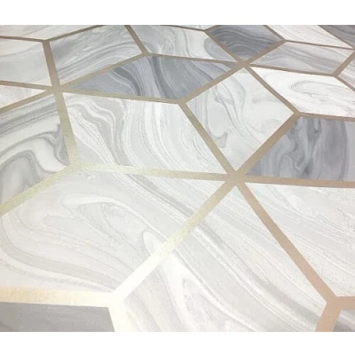 Image of SOPHIE LAURENCE Metallic Grey, Smooth Finish, Geo Design Geometric Portfolio Marble Effect Squares Wallpaper