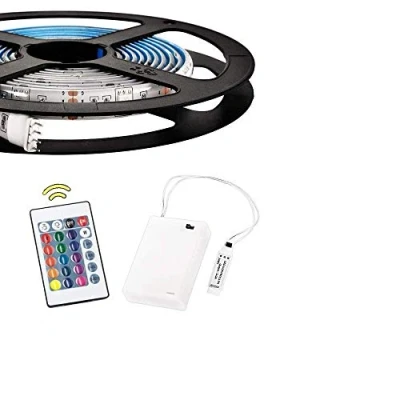Image of 2m Battery Powered RGB LED Strip Lights Flexible Rope Lighting with Power Supply Box and 24 Keys RF Remote Controller