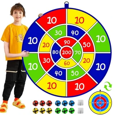 Image of Jesitai Kids Double Sided Dart Board with 12 Sticky Ball Toys, Indoor Outdoor Games And Birthday Party, Suitable For 3 4 5 6 7 8 9 10 11 Year Old Boys Girls（25.5in/65cm