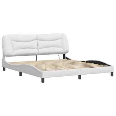 Image of Bed Frame with led without Mattress &#039;Hvar&#039; White 180x200 cm Super King Vidaxl