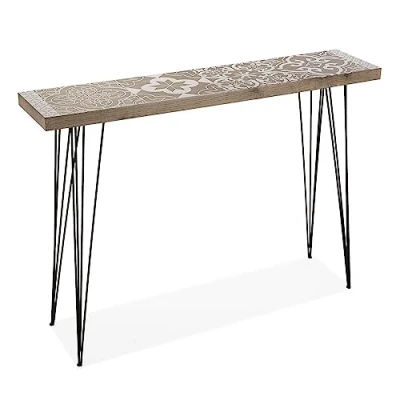 Image of Versa Dallas Console Table, Narrow Hallway table for Hall or Corridor, Sofa Measurements (H x L W) 80 25 110 cm, Wood and Metal, Colour Brown white