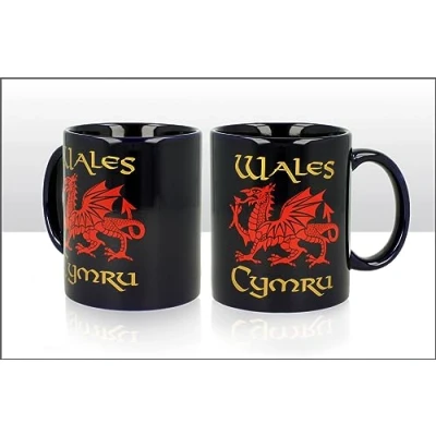 Image of Elgate Wales Cymru Dragon Mug with Navy Blue/Purple Glaze Gift Souvenir Cup Tea Coffee Welsh