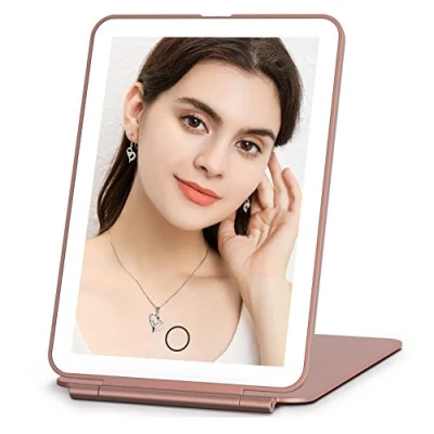 Image of Rechargeable Makeup Vanity Mirror with 72 LED Lights, Lighted Travel Portable Light up Beauty Mirror, 3 Color Lighting, Dimmable Touch Screen, Tabletop Desk Foldable Cosmetic Lights