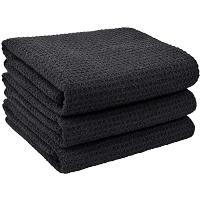 Image of VIVOTE Microfibre Tea Towels for Kitchen, No Fluff Lint Residue Reusable Kitchen Dish Towels, Super Water Absorbent Dry Cloths, Quickly Clothes, T Black 40x56cm 380gsm