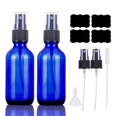 Image of LUFEVRM 60ml Blue Glass Spray Bottles,Empty Small Refillable Reusable Travel Fine Mist Bottles for Hair,Cleaning,Aromatherapy and Essential Oil with Extra Sprayer(2 Pack)