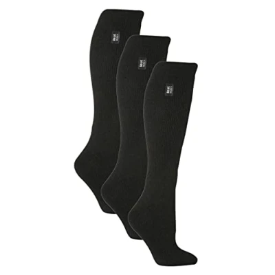 Image of HEAT HOLDERS 3 Pair Multipack Knee High Black Thermal Socks Mens &amp; Womens Extra Thick Warm for Winter Boots (4 8, Black)