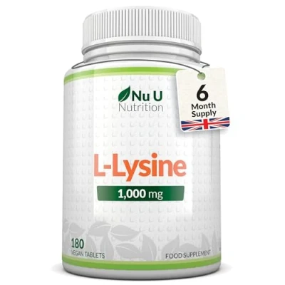 Image of L Lysine 1000mg High Strength 180 Vegan Tablets 6 Month Supply Gluten Free Made in The UK Nu U Nutrition