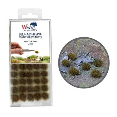 Image of War World Scenics Self Adhesive Static Grass Tufts x 100 Winter, 6mm Model Railway Wargame Scenery Railroad Modelling Diorama Miniature Hobby Tabletop