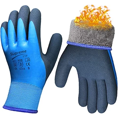 Image of Supreme TTF Thermal Work Safety Glove, Cold Resistance, Fleece Lining, Fully Latex Rubber Coated For Water Proof, Soft/Anti Slip Palm Grip (Size L/9) Pack of 1 Pairs