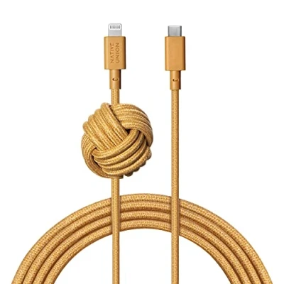 Image of Native Union Night Cable 10ft Ultra Strong Reinforced Durable USB C to Lightning [MFi Certified] Charging with Weighted Knot Compatible iPhone 14, 13 and Earlier (Kraft)