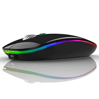 Image of Uiosmuph G12 Wireless Mouse, 2.4GHz with USB Receiver &amp; C Adapter, Slim Rechargeable Silent Mouse for Laptop, PC, Macbook, Windows, Mac OS Black
