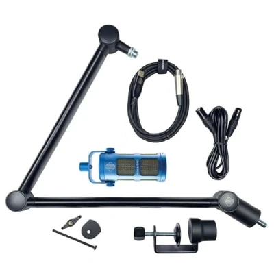 Image of VOICECASTING PACK Mic, Boom Arm, USB &amp; XLR Cables PRO Kit for Podcast, Broadcast, Streaming, Gaming VC No Phantom Power required Lifetime Microphone Warranty. Designed Built in UK Blue