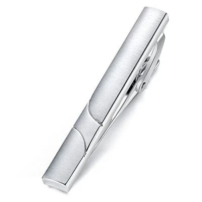 Image of HONEY BEAR Mens Tie Clip Bar Normal Size Stainless Steel For Business Wedding Gift,5.4cm (Silver 2)