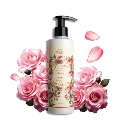 Image of Panier des Sens Body Lotion Rose Essential Oil Moisturiser for Dry Skin With Shea Butter Care Made in France Vegan Women and Men 97% Natural Ingredients 250ml