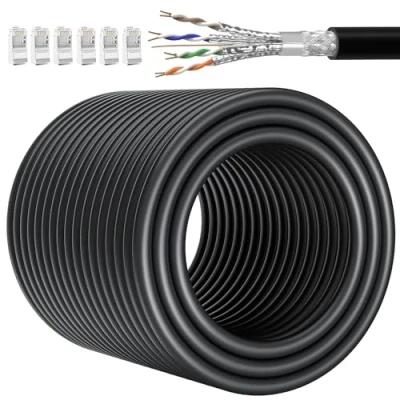 Image of Ethernet Cable 60m Cat 7 Internet 60 Meter Shielded Extra Long LAN High Speed 10Gbps RJ45 Network 600MHz Outdoor Indoor Gigabit Wifi SFTP Black Waterproof Bulk Patch