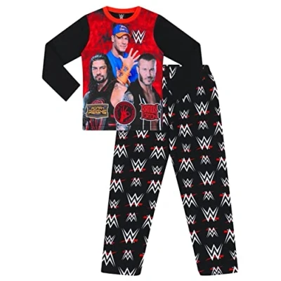 Image of WWE Boys Wrestling John Cena Long Pyjama Set Black Red (10 11 Years)