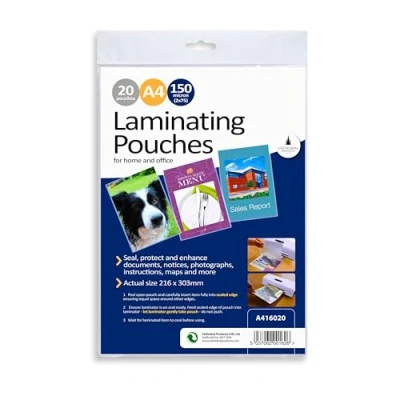 Image of Cathedral Products Pack of 20 A4 Gloss Laminating Pouches 150 Micron