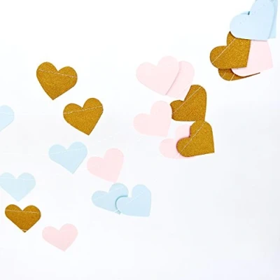 Image of Little Snow Direct 3M Sparkling Paper String Garland Hanging Bunting Handmade Wedding Birthday Party Colourful Decoration Heart Pink Blue Gold